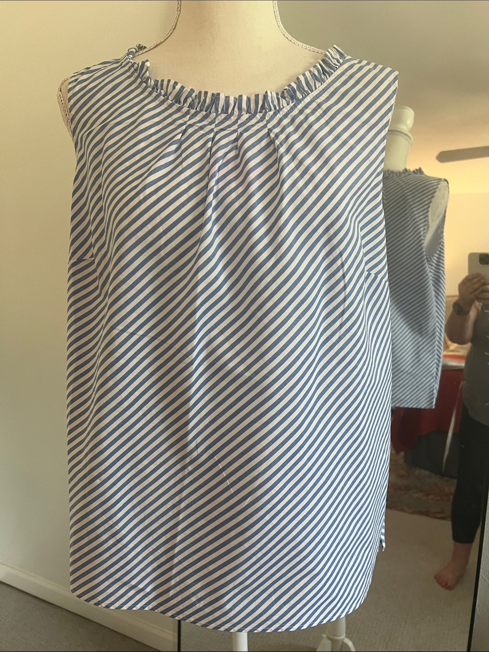 Talbots Blue and White Diagonal Stripe Sleeveless Blouse